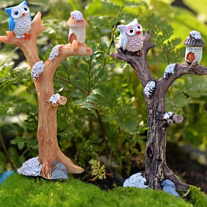 Cute Owl Tree Miniature Garden Decoration Vintage Cartoon Animals Figurines Fairy Modern Home Decorations Accessories