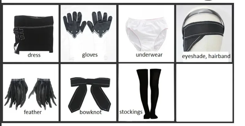 8PCS anime 2B Cosplay Costume Game Women Eye Mask Gloves Socks Black Dress 2B Cosplay Costume Halloween Accessories view 6