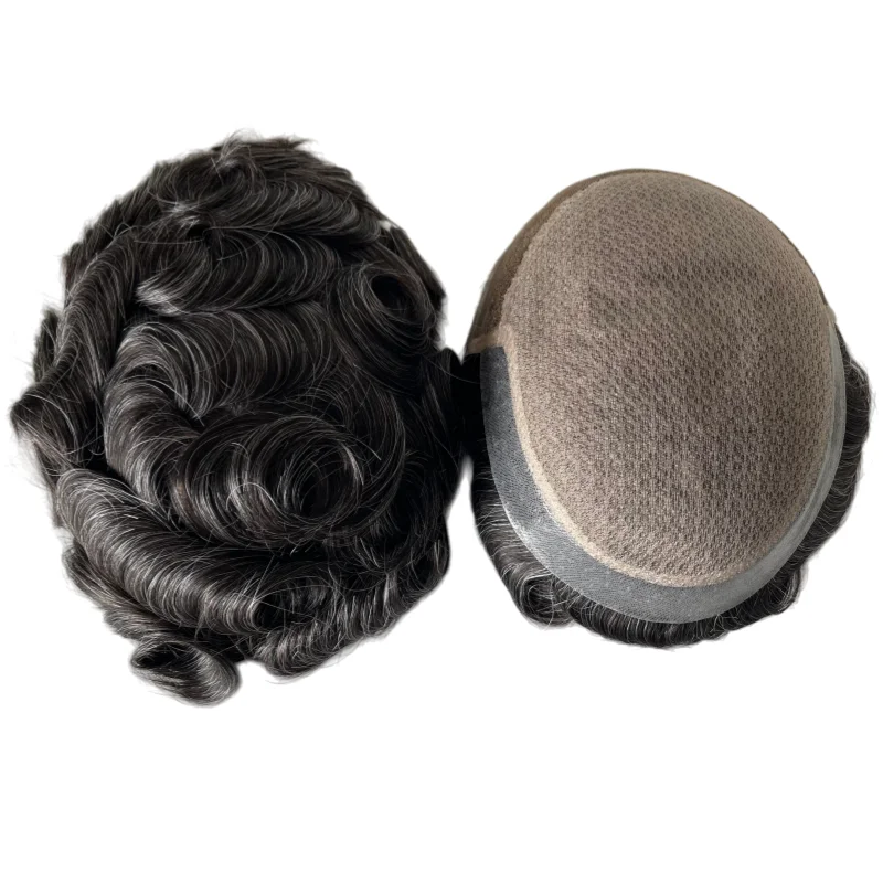 أنظمة الشعر البشري البرازيلي العذراء # 1b30 رمادي 32 ملم موجة 7x9 شعر مستعار حريري أمامي للرجال