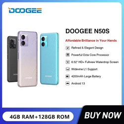 DOOGEE N50S Cheap 4G Smartphone Octa Core 9GB+128GB 6.52Inch HD+ Display Android 13 Mobile Phone 20MP Camera 4200mAh Fast Charge