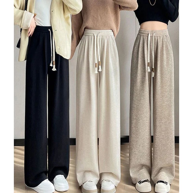 Girls Chic Fashion High Waist Straight Leg Pants Women Solid Loose Fit Trousers Lady Korean Comfortable Daily Pants
