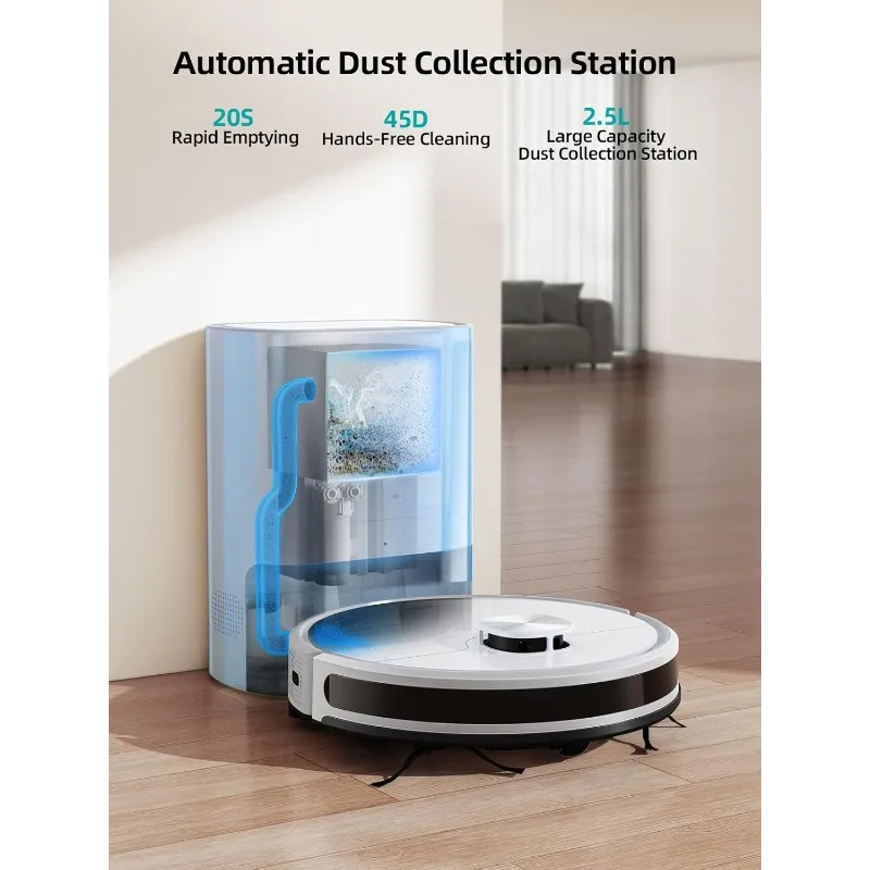 Robot Vacuum and Mop,Self-Emptying Robot Vacuum Cleaner,3500Pa Suction,Laser Navigator with Smart Mapping Robotic Vacuums,