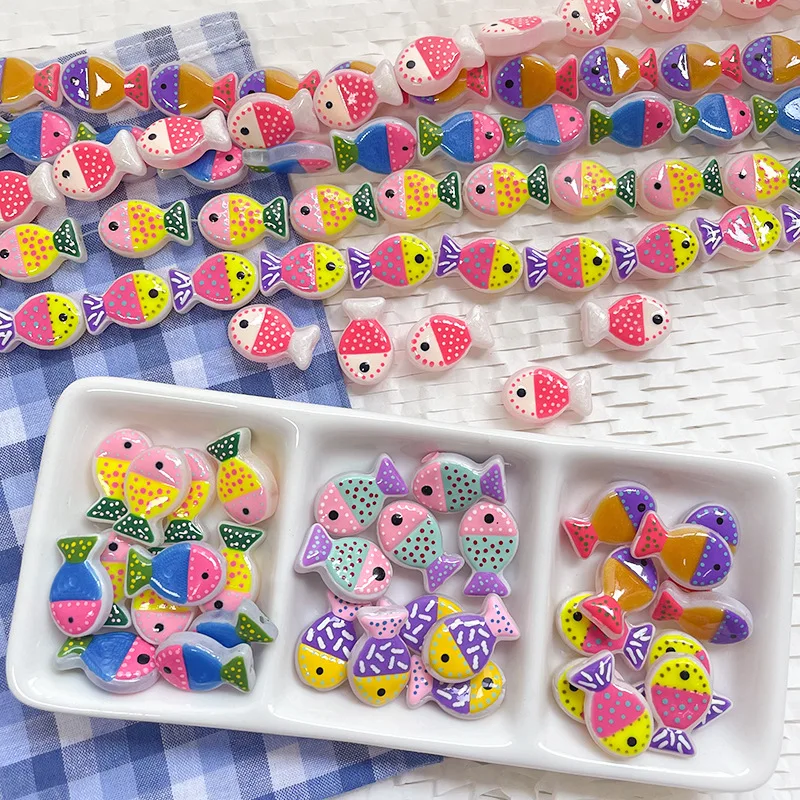 2/5pcs 20x13mm Cute Colorful Polka Dots Lampwork Fish Glass Beads Loose Beads For DIY Jewelry Making Necklace Bracelet Earrings
