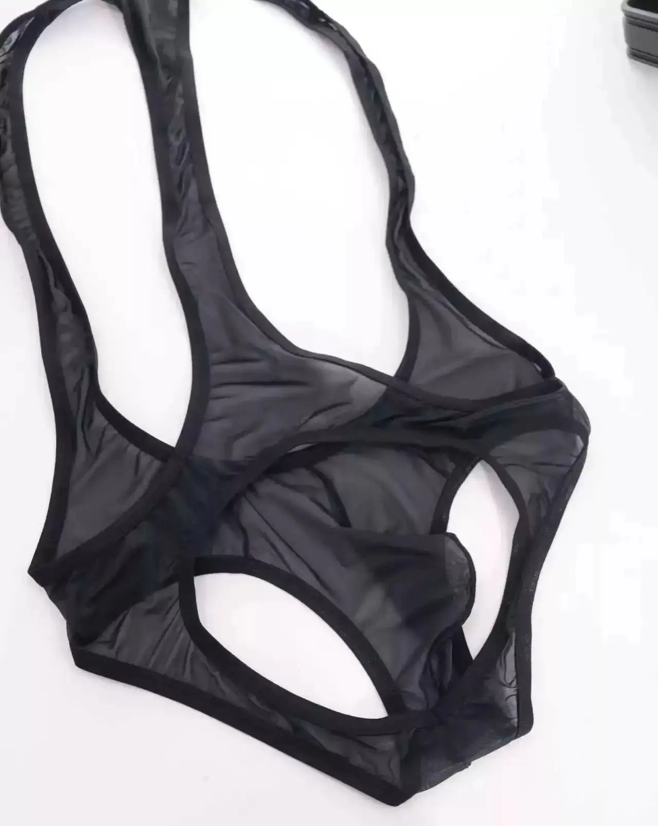 Unique Black Bodysuit Hot jumpsuit ultra-thin transparent tight boxer shorts ice silk men's I-shaped vest chest shapewear A898