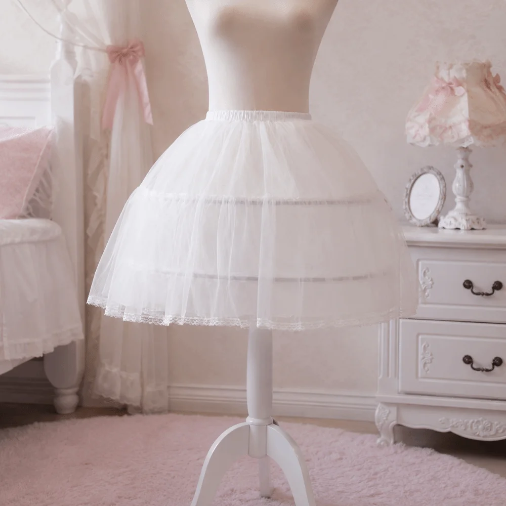 42cm Lolita Petticoat Elastic Waist Lace Edge Crinoline Underskirt 2 Hoops Breathable Ball Gown Underskirt Maid Dress