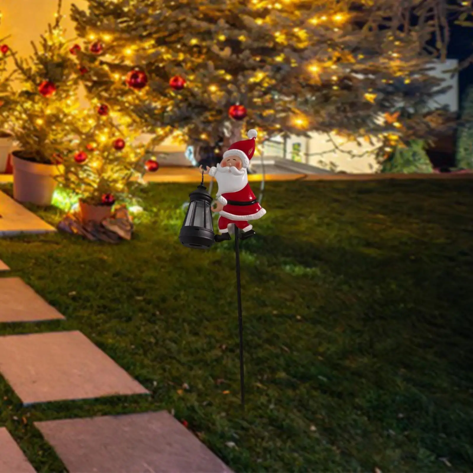 Waterproof Christmas Santa Stake Light Iron LED Solar Garden Pathway Lamp for Outside Holiday Walkway Decor