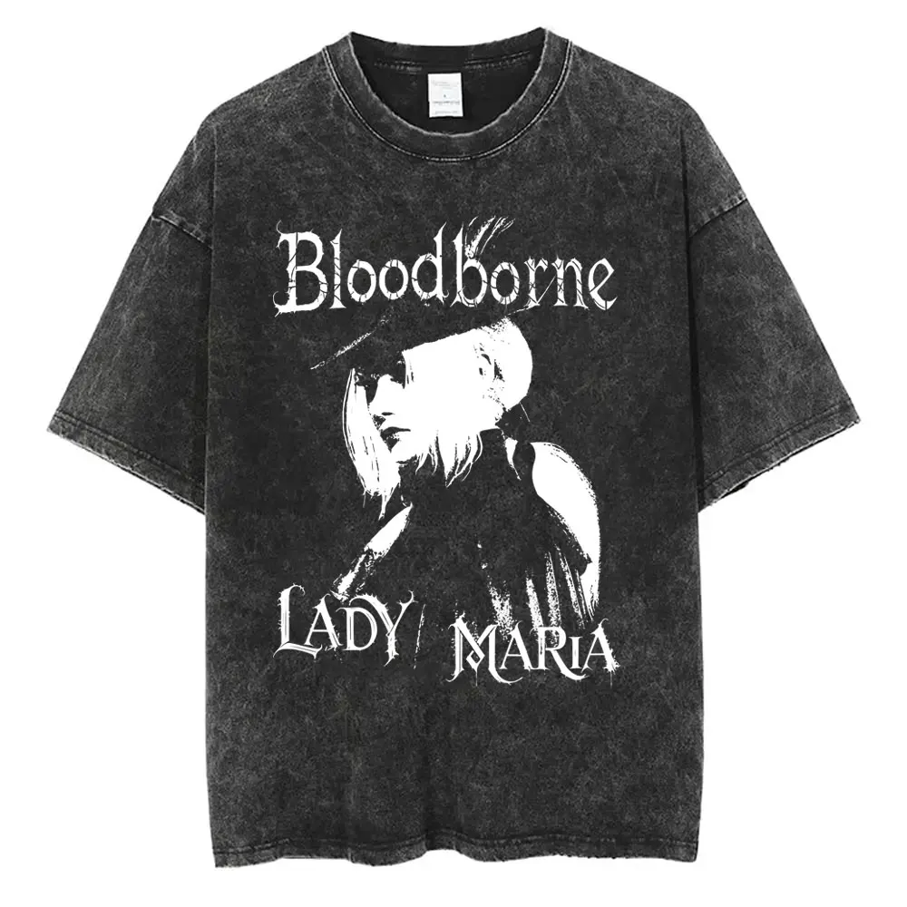 Gewaschenes Vintage-T-Shirt „Bloodborne Fear The Old Blood“ für Männer und Frauen, Retro Gothic Rock T-Shirts, Herren-Punk-Oversized-Streetwear – Detail 15
