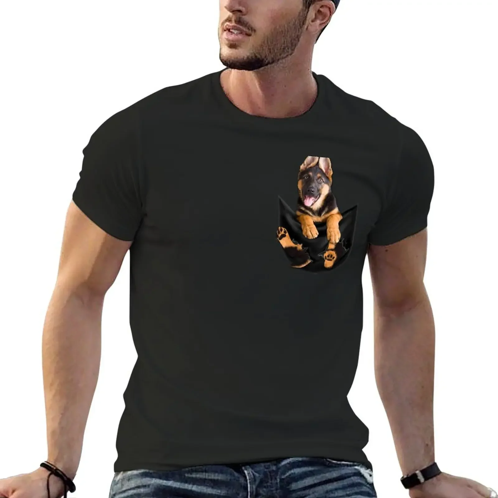 Funny Dog In Pocket Meme Shirt German Shepherd Puppy Owners T Shirt T-Shirt plus sizes boys animal print Men's cotton t-shirt