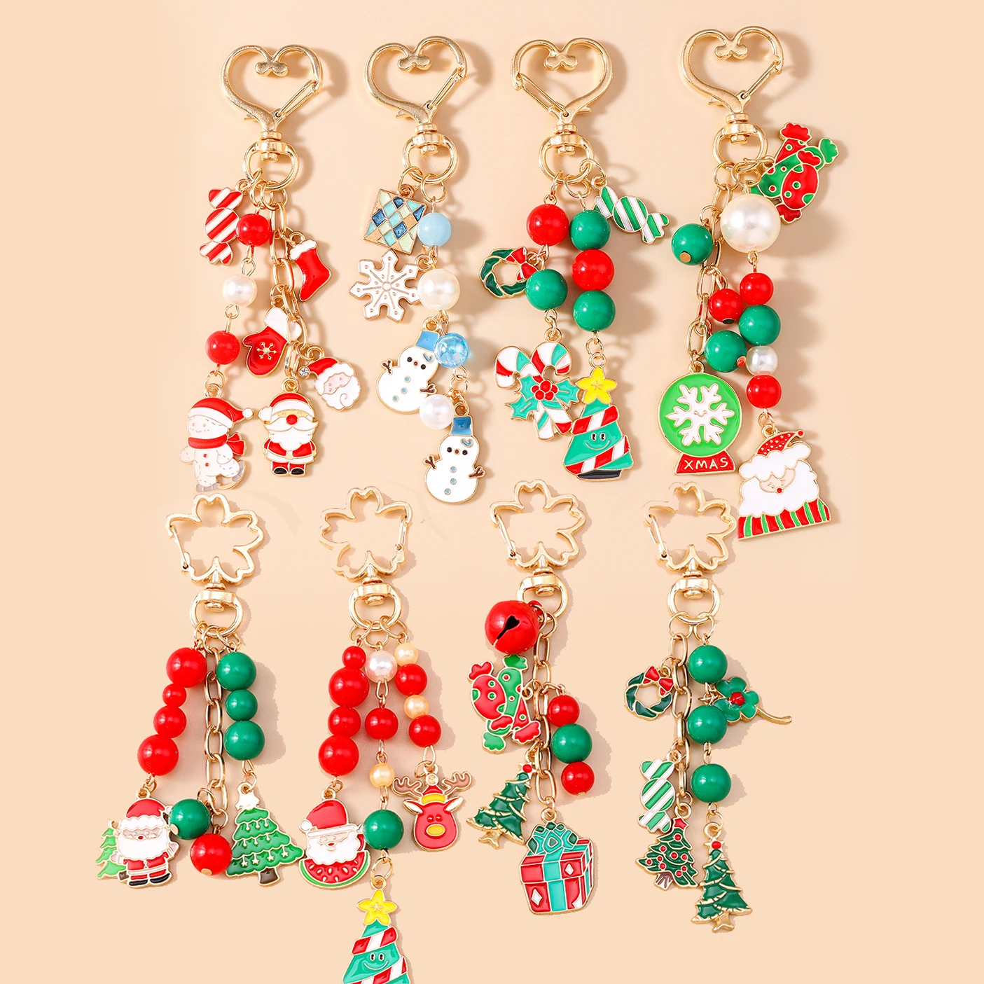 Aihua Niedlicher Y2K Weihnachts-Schlüsselanhänger mit Perlen, Weihnachtsbaum, Schneemann und Weihnachtsmann für Damen und Herren, Neujahrs-Schmuckgeschenke – Detail 1