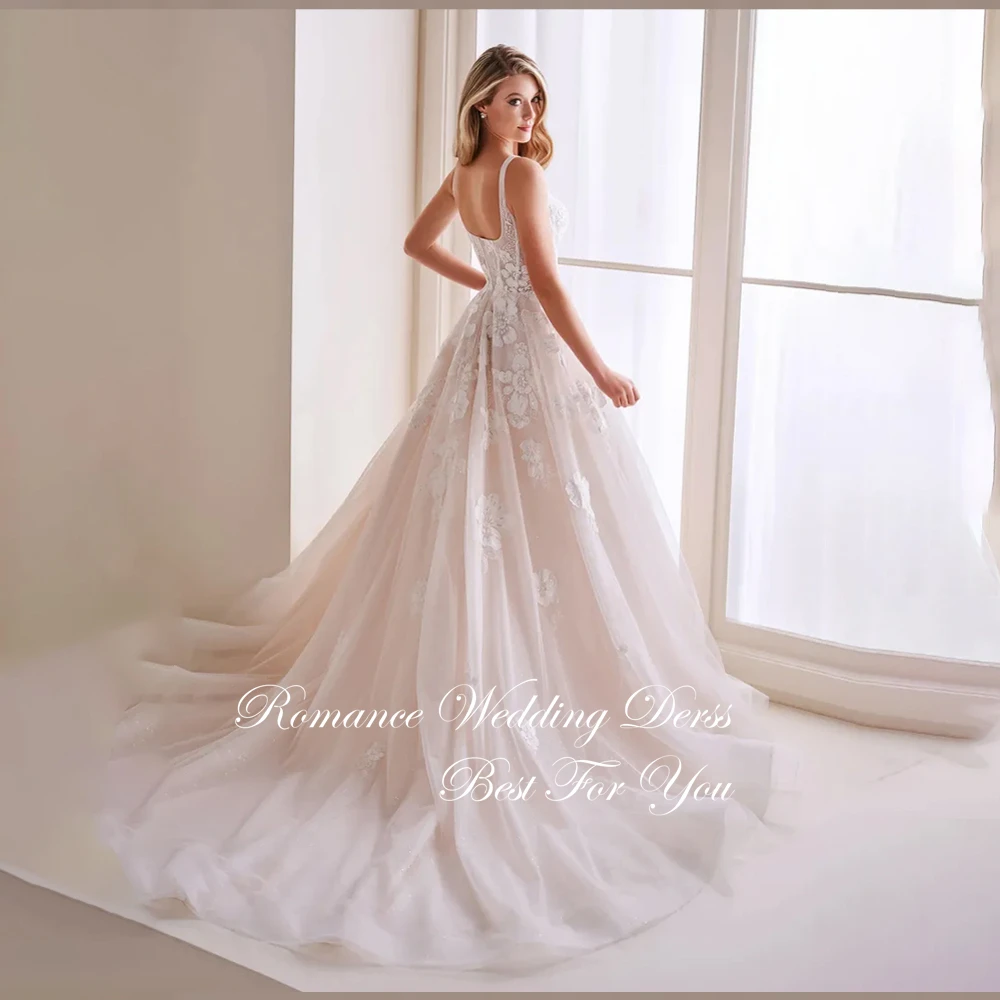 Элегантное плиссированное кружевное свадебное платье трапециевидной формы с аппликацией и вырезом лодочкой, спагетти, с открытой спиной, без рукавов, Vestidos De Novia, по индивидуальному заказу