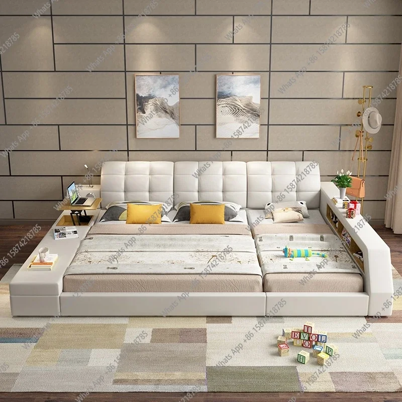 A69 Tech Smart Bed With Bluetooth Audio And Lamp Genuine Leather Parent-child Multifunctional Upholstered Tatami Bed Ultimate Ca