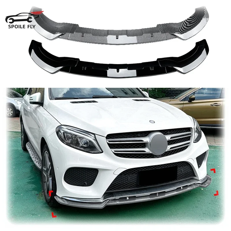 

For Mercedes Benz GLE Coupe W166 C292 2015-2018 AMG Style 3/Pcs Car Front Lip ABS Bumper Spoiler Glossy Black Carbon Fiber Look