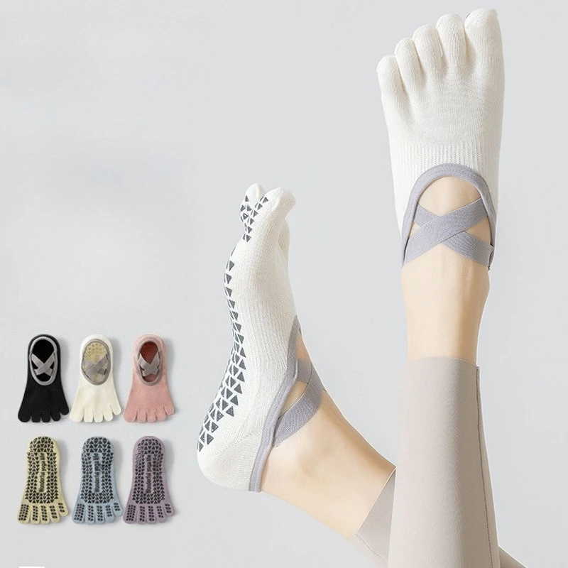 

1 Pair Professional Women's Yoga Silicone Non-Slip Socks Cotton Sports Five-Toe Socks Pilates Ballet Fitness Socks