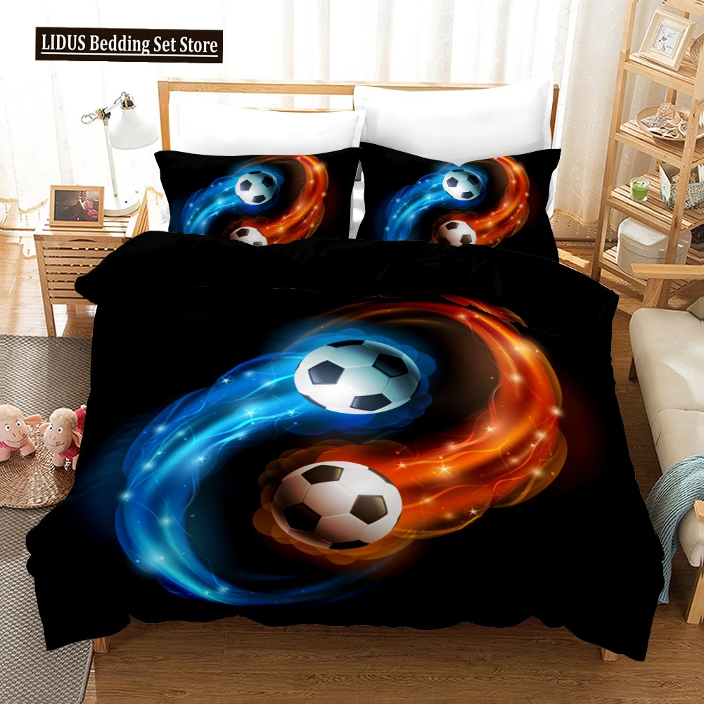 

Soccer Duvet Cover Set Football Yin And Yang Pattern Cool Colour Polyester Comforter Cover King Queen Size For Football Player