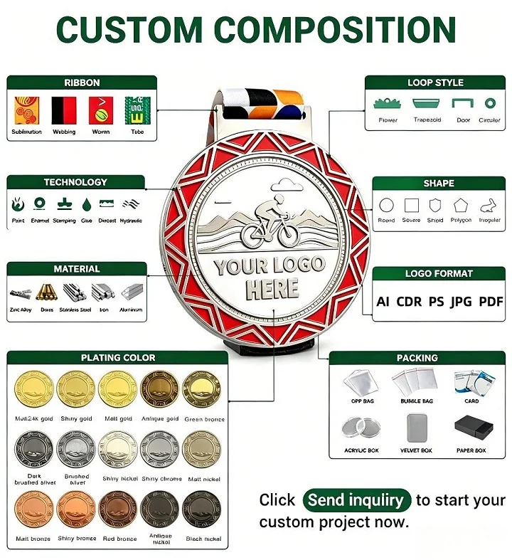 Custom Medal Custom Running Medals Metal Sport Prizes Customizable Logo for Track Swimming Cycling Music Tournament Ceremonies