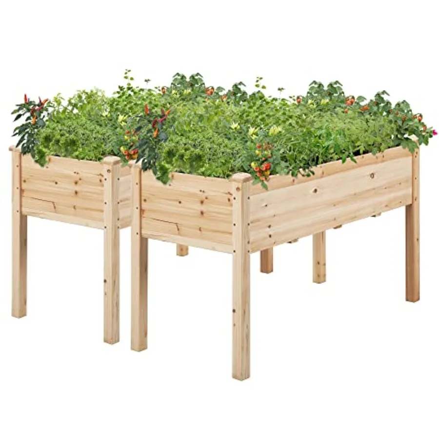 Raised Garden Bed 2Pcs Elevated Wood Planter Box Outdoor, Wood