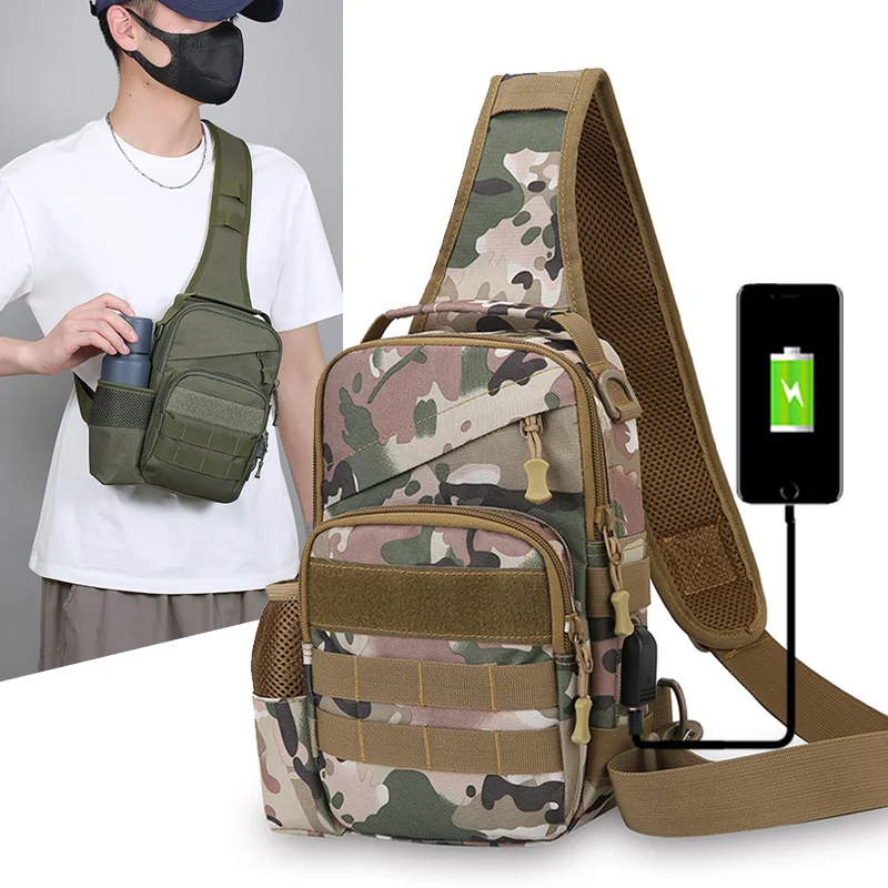 

Oxford Waterproof Crossbody Bag Waterproof Tactical Shoulder Small Chest Bag Men's Outdoor Sports Bicycle Camouflage Handbag