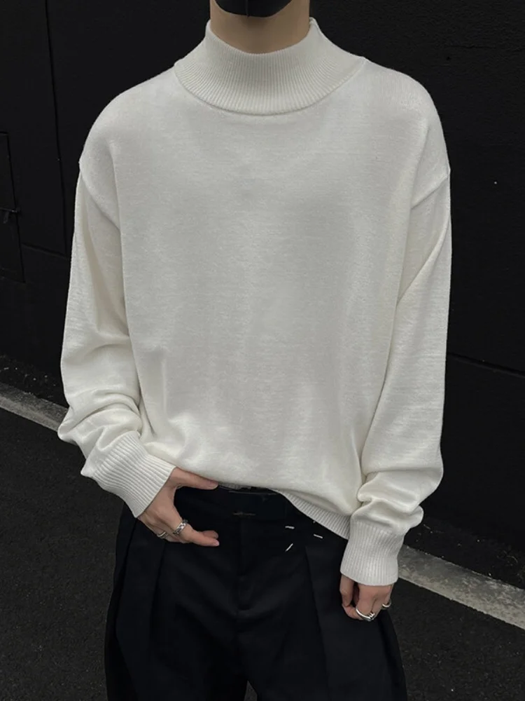 

Men's Mid-High Collar Knitwear Autumn Winter Sle American Retro Cleanfit Base Layer irt Inner Wear Trendy Pure Color