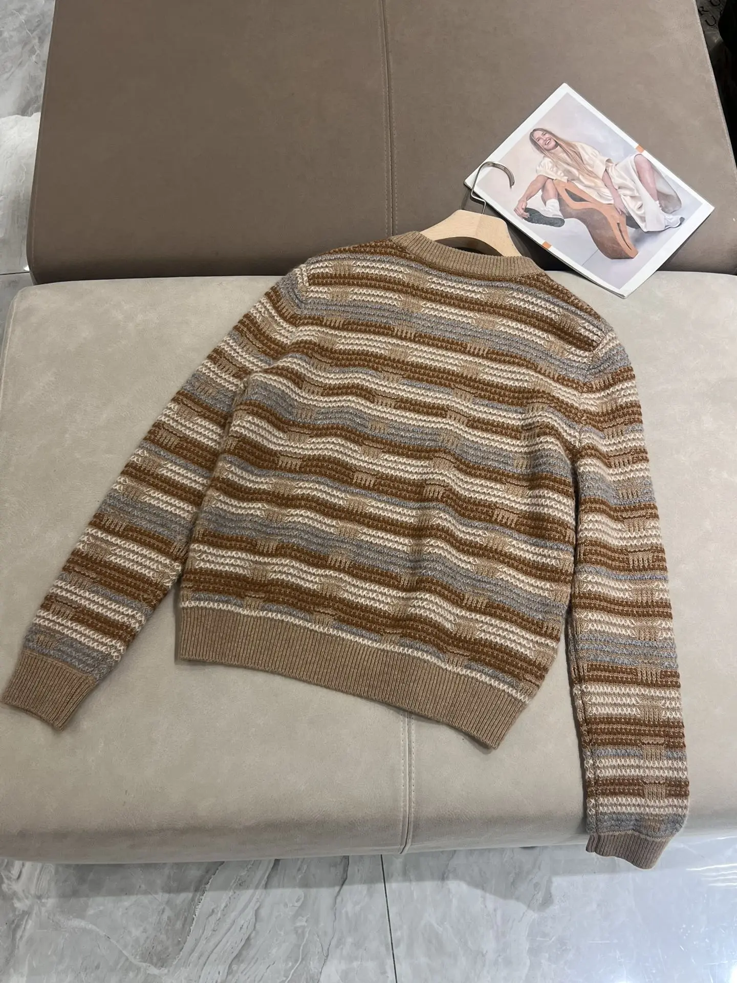 Autumn L*P Women's Cashmere Sweater vintage Striped Pullover Knitted Top