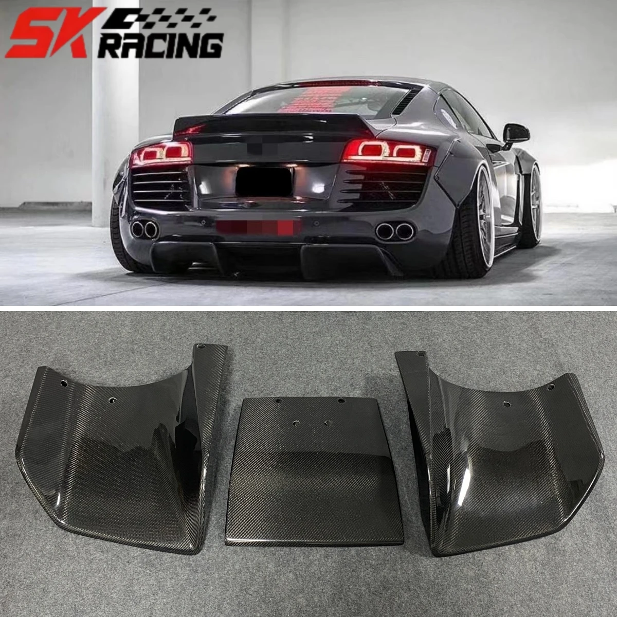 Carbon Fiber Rear Bumper Difusor, Real Lip Bodykit, Kits de carroceria do carro, Acessórios para automóveis, Trims Parts, Fits para Audi R8, 2008-2015