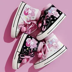 Sanrio Anime Kuromi Lolita High Top Flats Canvas Shoes Couple Student Sneakers Women Trend Graffiti Hand Paint Cute Casual Shoes