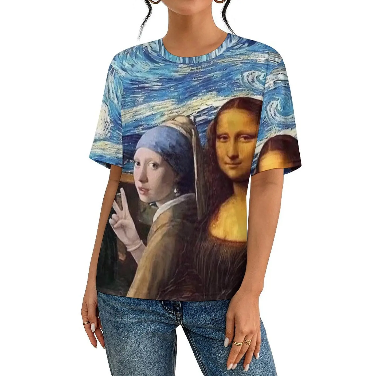 Plus Size T Shirt Premium Van Gogh T Shirts Mona Lisa Girl with A Pearl Earring Funny O Neck Tee Shirt Men Harajuku Top Tees