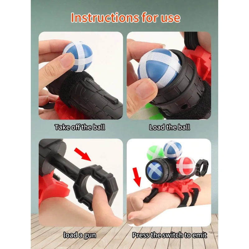 เครื่องยิงลูกบอลเหนียวแบบติดข้อมือสำหรับเด็ก เกมยิงเป้าแบบอินเทอร์แอคทีฟ ของเล่นกีฬาเสริมพัฒนาการสำหรับเด็กผู้ชาย ของขวัญวันเกิด