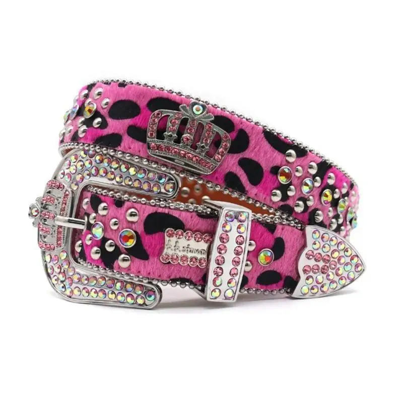 652F أحزمة حجر الراين القوطية المرأة بو الجلود حزام حجر الراين أحزمة Y2K حزام الفتيات