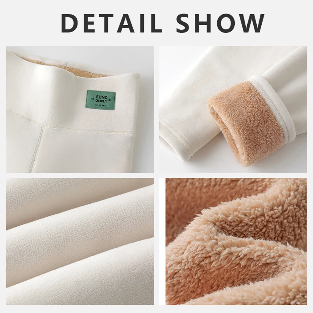 Leggings femininas forradas de lã térmica inverno quente calças grossas cintura alta calças magras quentes para clima frio