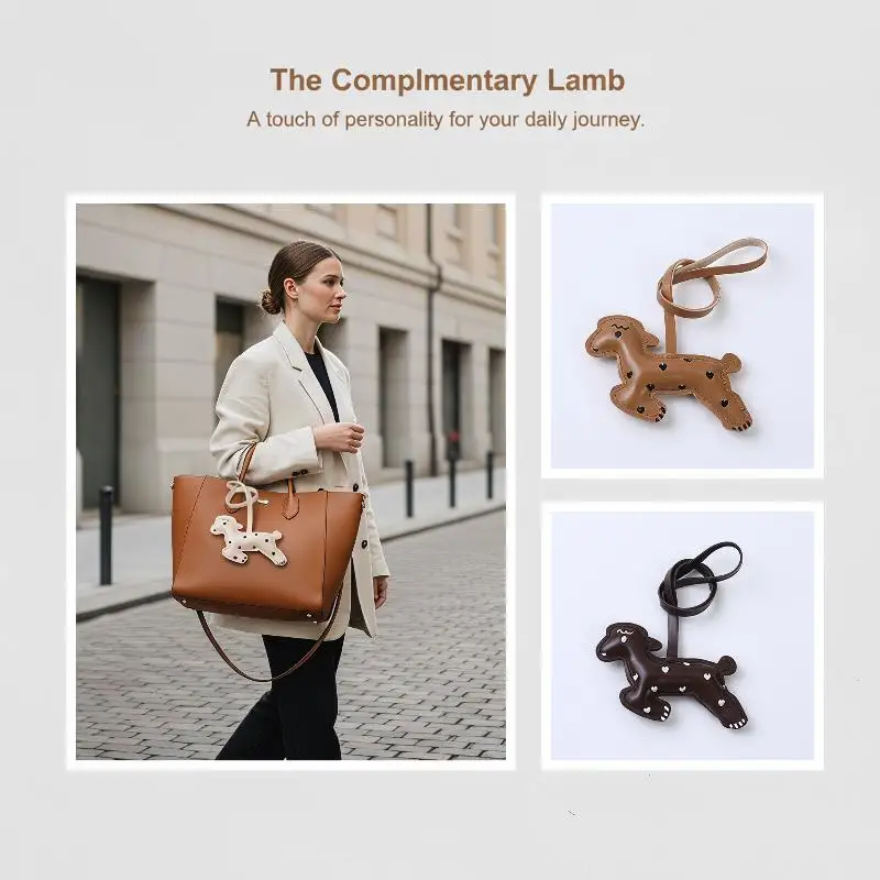 Heart Print Sheep Bag Charm Premium PU Leather Soft Stuffed Keychain Fashion Purse Accessory for Girls Backpack