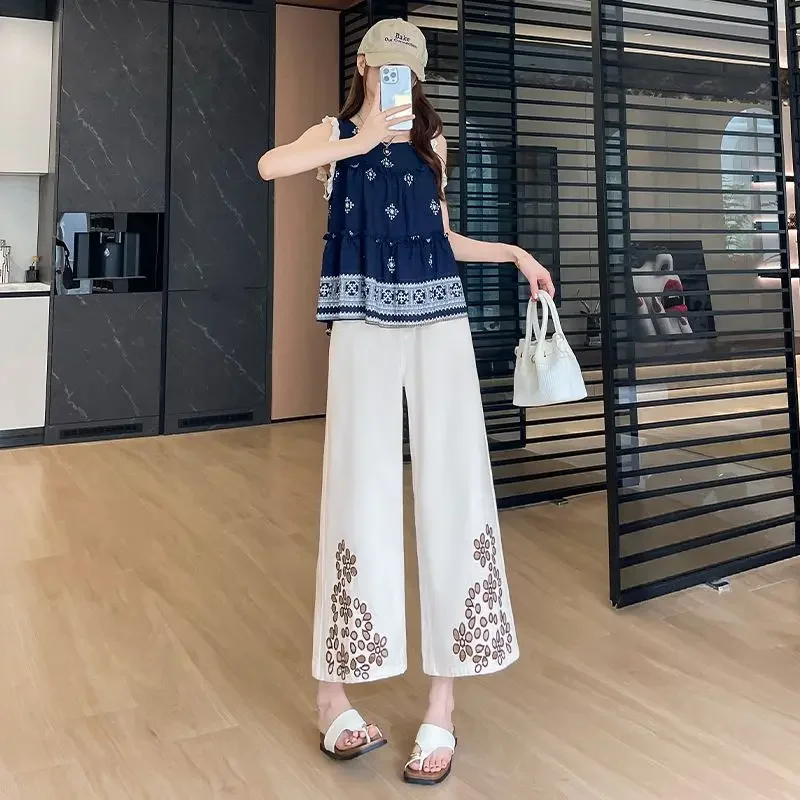 夏 Y2K ストレートレッグ クロップドジーンズ レディース ダメージ加工 レース刺繍 ホローデザイン パンツ おしゃれ トレンド