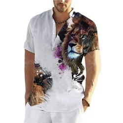 Lion Shirt Men's T-shirts Short Sleeve Tops Animal Graphic Clothing Streetwear V-Neck Pullovers Summer For Male Shirt Tees 2023