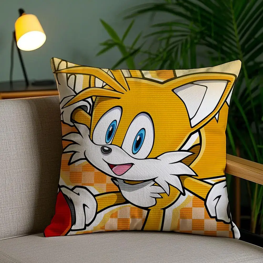 Cartoon S-SonicS Kissenbezug, Plüschstoff, weich, doppelseitig bedruckt, für Sofa, Schlafzimmer, Heimdekoration, feines Geschenk, Kissenhülle – Detail 6