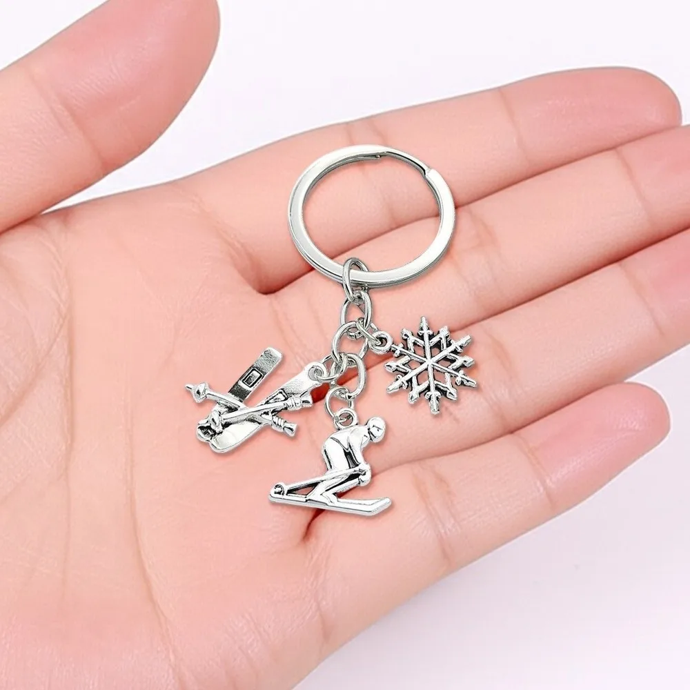 Metal Pendant Skiing Keychain Key Ring Car Bag Pendant Skier Decoration Silver Color Ice Skates Pendant Winter Sports