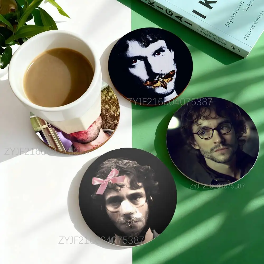 

W-Will Graham H-HannibalS Round Wooden Coaster For Cute Design Suitable for Drinks Tea,Coffee Home Perfect Gift Choice Holidays