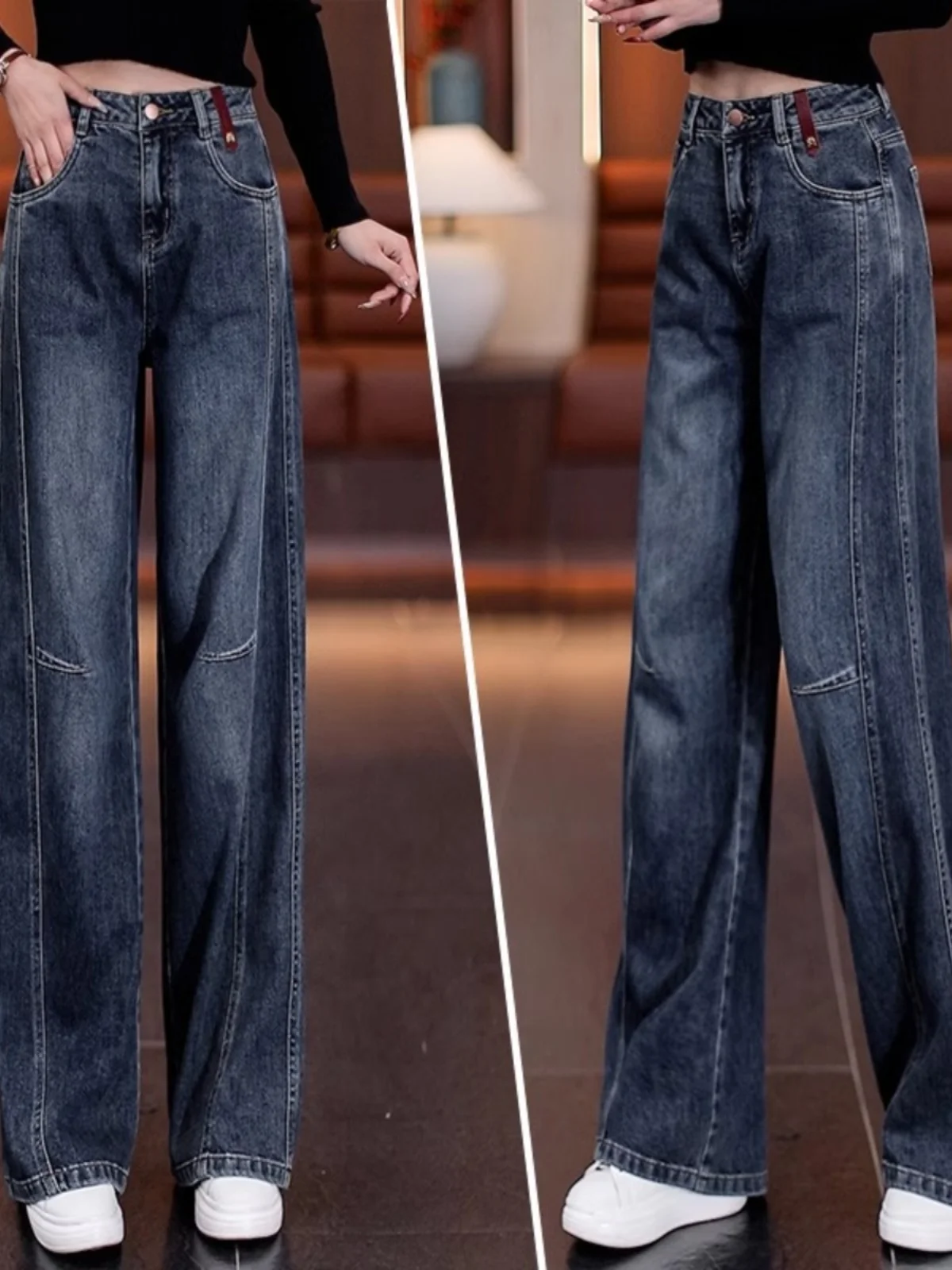 High Waist Wide Leg Straight Cut Jeans Women's Spring Autumn New Style Loose Fit Slim Version Pear Shaped Body Denim Pants