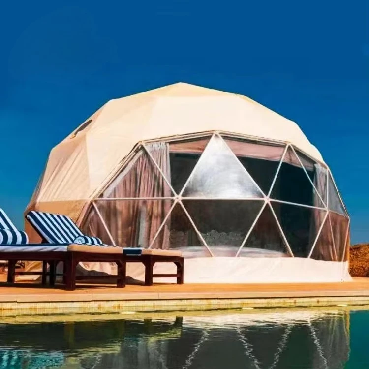 For Rooftop Bars 6m/9m/11m Transparent Geodesic Dome Tent Igloo Glamping with Bathroom Stove and Seating Area