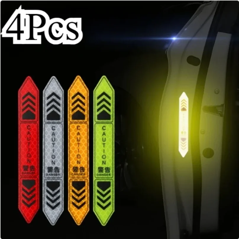 4Pcs/Set Reflective Car Door Sticker Safety Opening Warning Reflector Mark Tape Decal Car Styling Decor Car Exterior Accessories