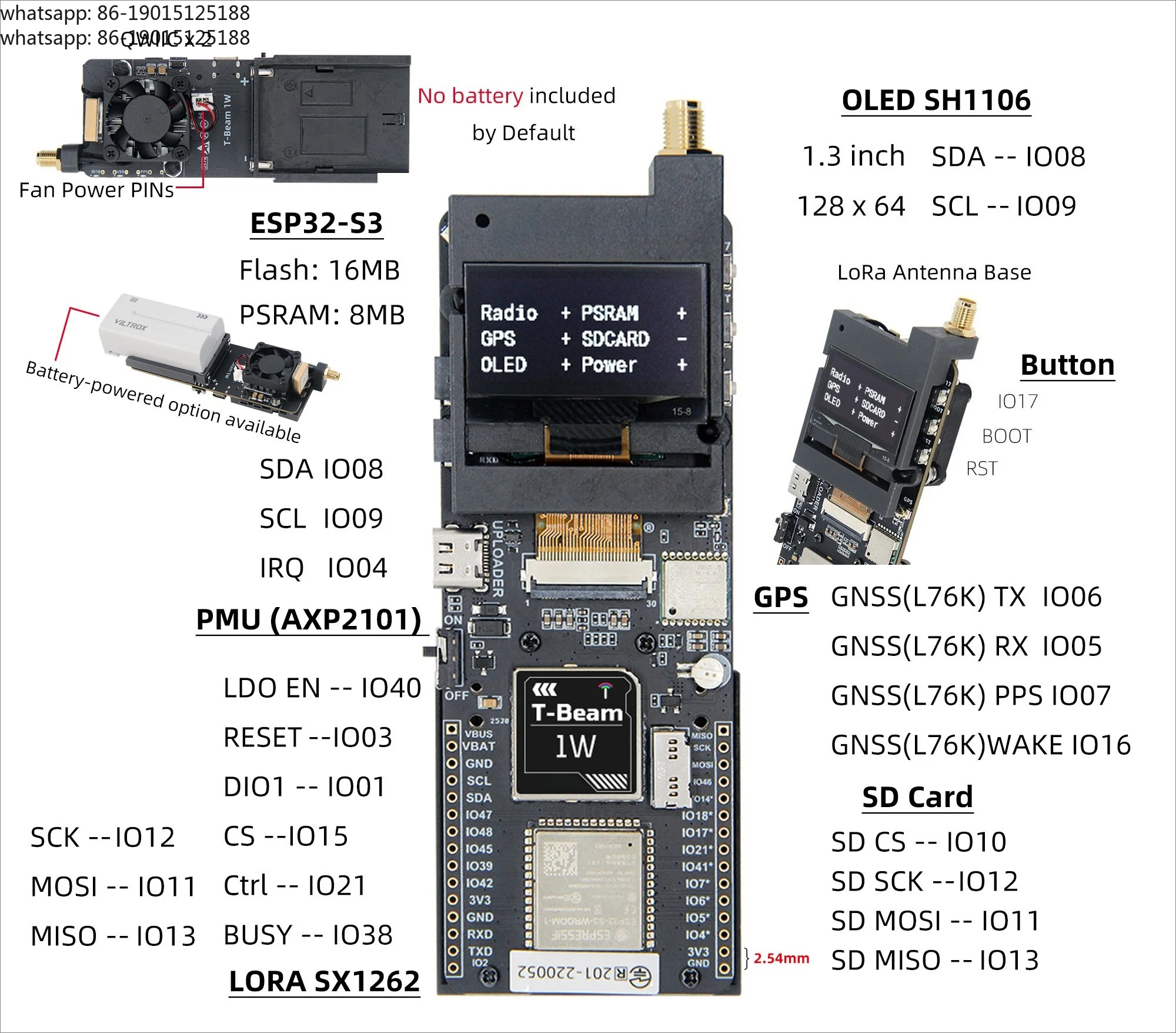 T-BEAM 1W ESP32-S3 LoRa/SX1262 with GPS 1.3 inch OLED module