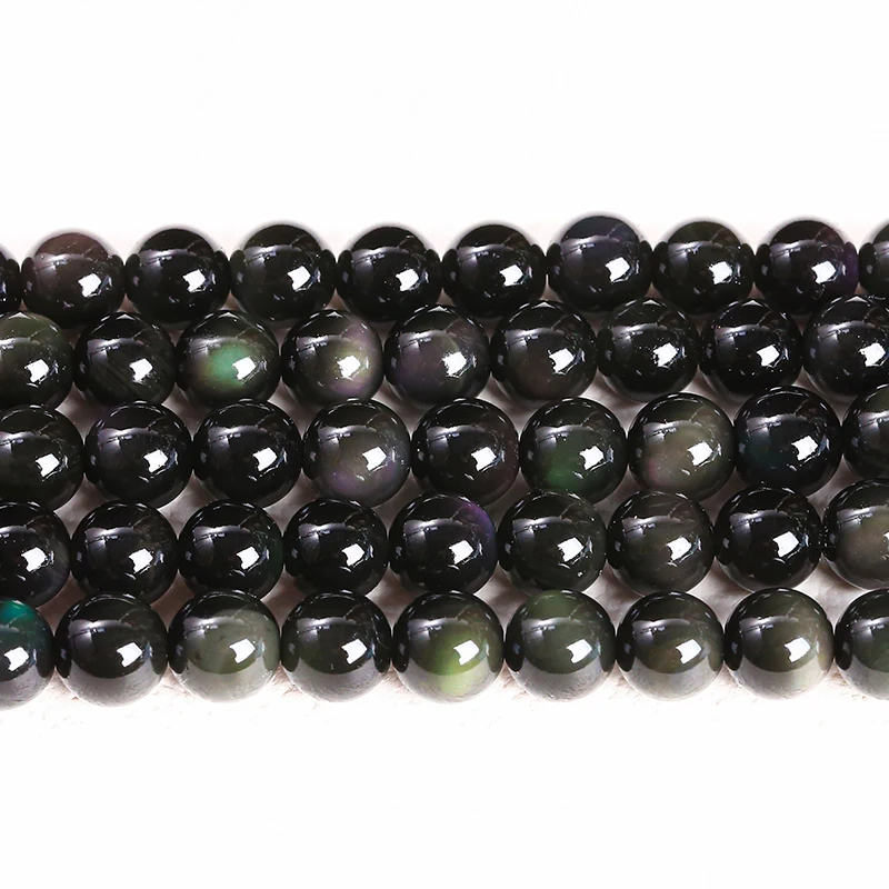 Top Quality Natural Stone Rainbow Shiny Obsidian Bead Charm Protection Loose Spacer For Jewelry Making Diy Necklace Bracelet