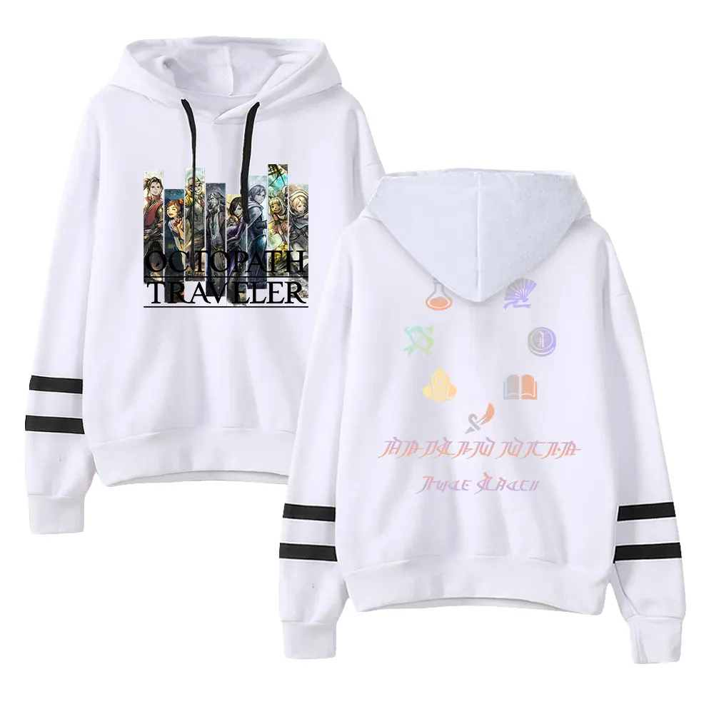 Unisex Octopath Traveler Game Hoodie, sem bolso, barras paralelas, manga Streetwear, homens camisola, mulheres roupas Harajuku