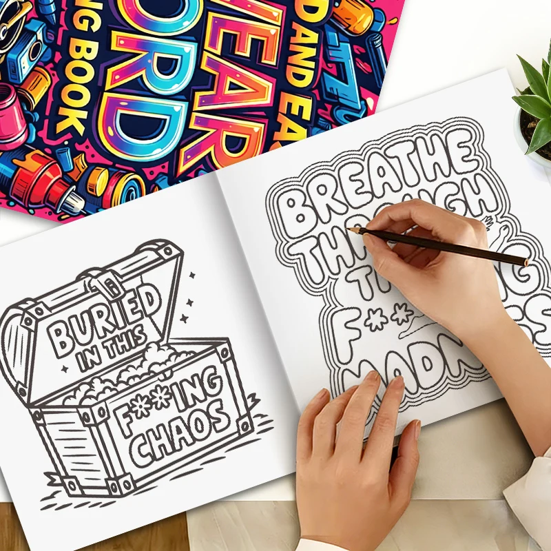 32 Pages Bold And Easy Swear Word Graffiti Coloring Book For Adults Stress Relief Anti-Anxiety Art Therapy Gift image 4