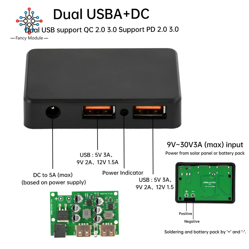 DC 5V 3A Solar Panel Stabilizer Dual USBA+DC Solar Controller Regulator for QC 3.0 PD 2.0 Quick Charge DIY Quick Charge Output