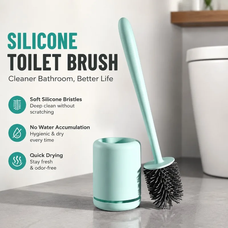 Nordic Wall-mounted Silicone Toilet Brush Set Soft Bristle Bathroom Cleaning Scrubber Hollow Drain Base No Water Accumulation