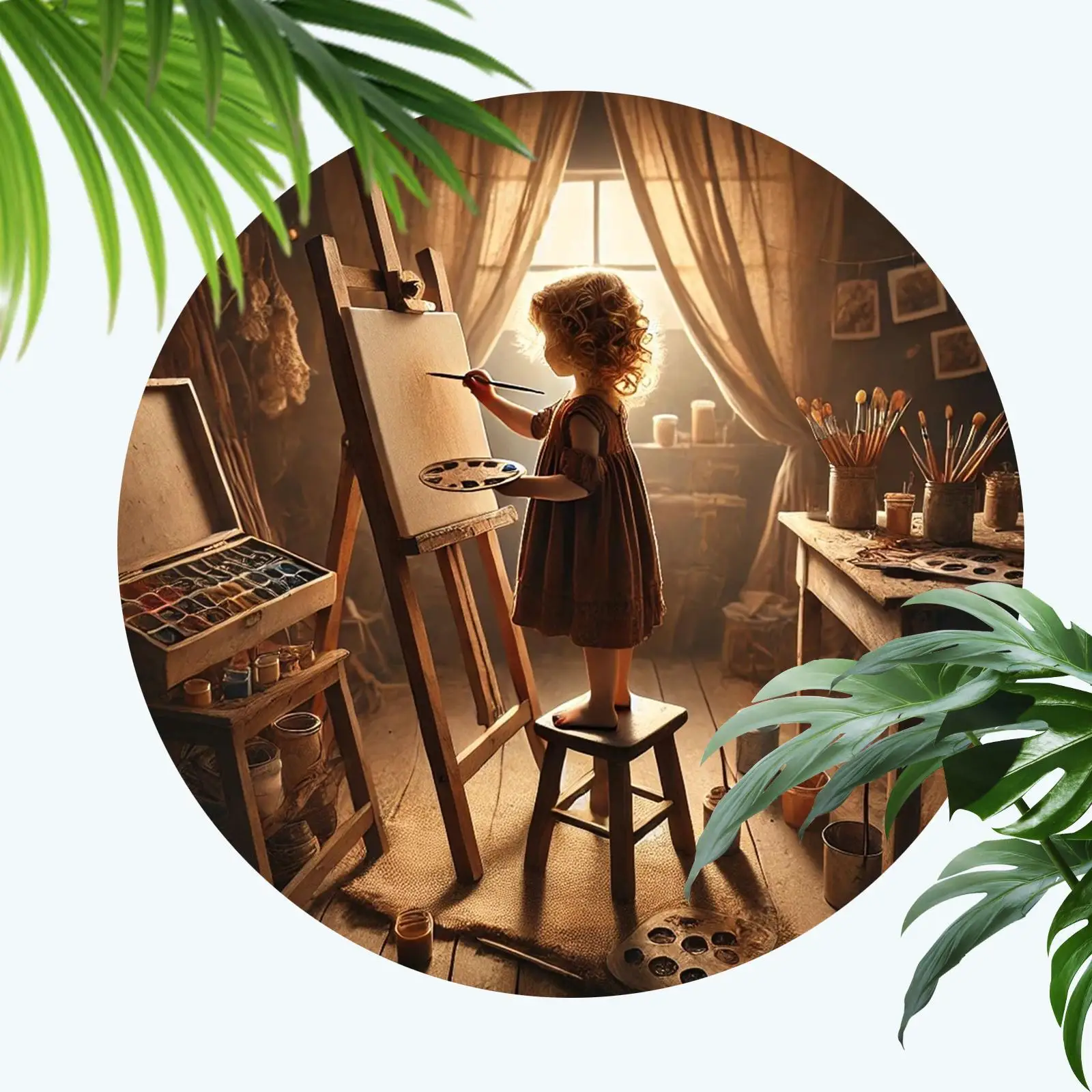 Room Decor 1pc Artistic Little Girl Painting Round Aluminum Wall Art, 7.8x7.8in Durable Metal Sign, Waterproof & Rustproof, Easy