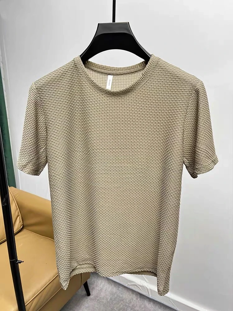 2024Summer New Ice Silk Short Sleeve T-shirt High end Men\'s Fashion Business Casual Solid Color T-shirt Comfortable and Cool Top