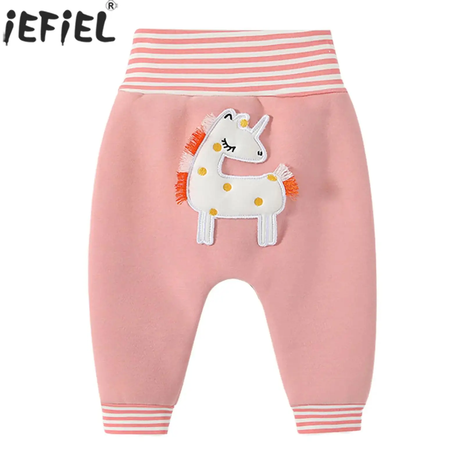 

Зимние теплые брюки-джоггеры на флисовой подкладке для младенцев, мальчиков и девочек, с эластичной высокой талией, с милым мультяшным рисунком, повседневные брюки для носки на каждый день и для праздников