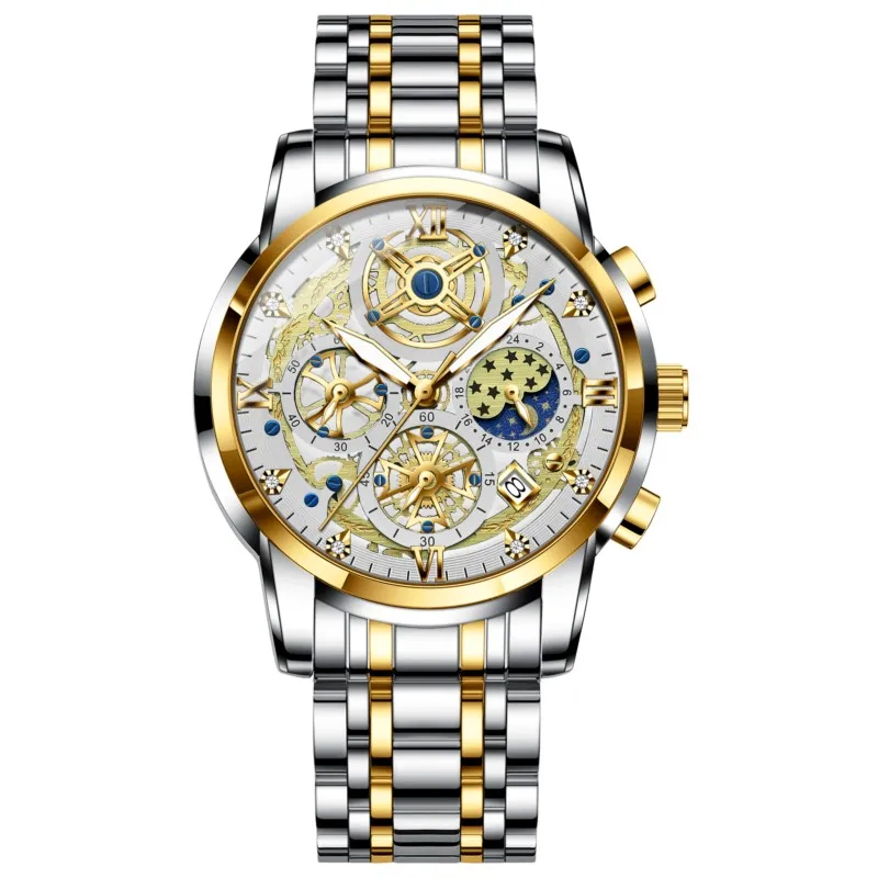 BINBOND Authentic Men Quartz Wristwatch Multi‑Function Luminous Fashion Korean‑Style Casual Business Trendy Male Wrist Watch