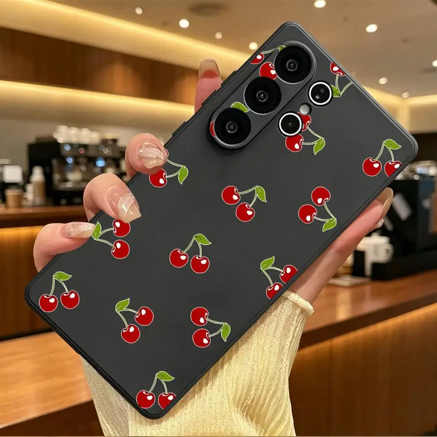 Case for Samsung Galaxy S26 Ultra S26+ S24+ S10 S9 S25 Plus Note 20 8 9 10 S21 FE S25+ S24 S23 S20 Phone Cover Leafy Cherry