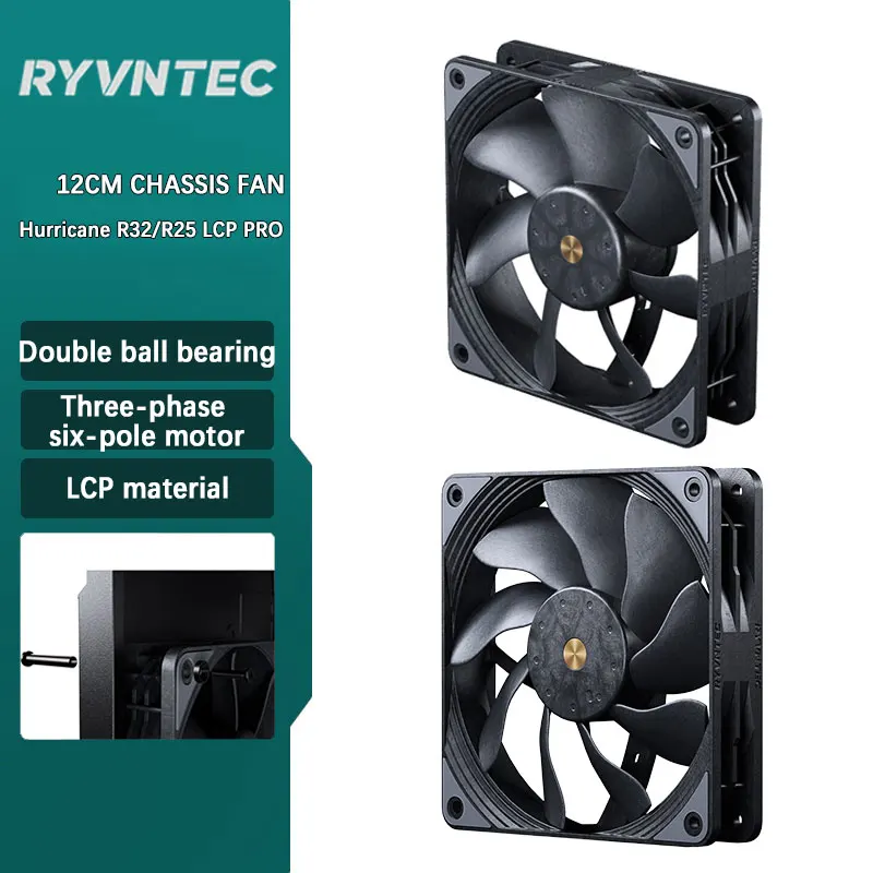 RYVNTEC Hurricane R32/R25 LCP PRO 12cm Industrial Grade Case Fan 0.4 Frame Leaf Gap PWM Multi-Mode Adjustable Double Ball Bearin